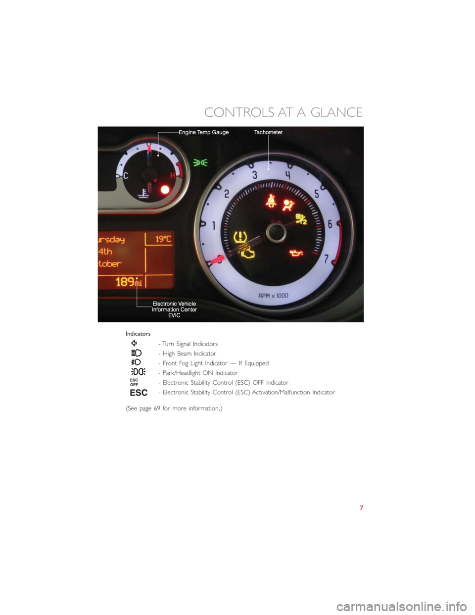 FIAT 500L 2014 2.G User Guide Indicators
- Turn Signal Indicators
- High Beam Indicator
- Front Fog Light Indicator — If Equipped
- Park/Headlight ON Indicator
- Electronic Stability Control (ESC) OFF Indicator
- Electronic Stab FIAT 500L 2014 2.G User Guide Indicators
- Turn Signal Indicators
- High Beam Indicator
- Front Fog Light Indicator — If Equipped
- Park/Headlight ON Indicator
- Electronic Stability Control (ESC) OFF Indicator
- Electronic Stab
