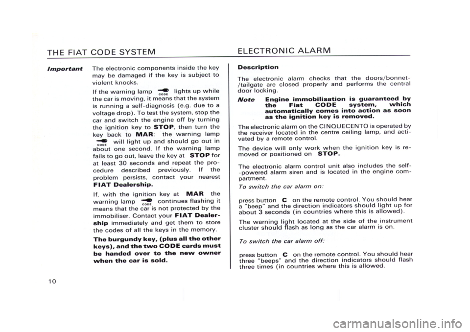 FIAT CINQUECENTO 1995 1.G User Guide FIAT CINQUECENTO 1995 1.G User Guide