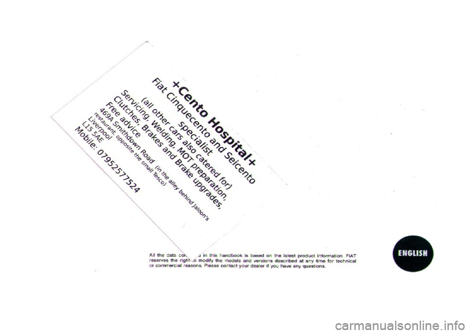 FIAT CINQUECENTO 1995 1.G Owners Manual FIAT CINQUECENTO 1995 1.G Owners Manual