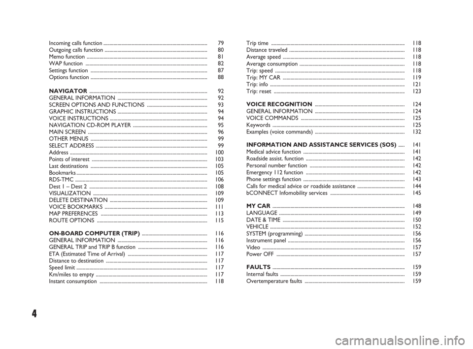 FIAT CROMA 2007 2.G Connect NavPlus Manual 4
Incoming calls function................................................................................. 79
Outgoing calls function ..................................................................
