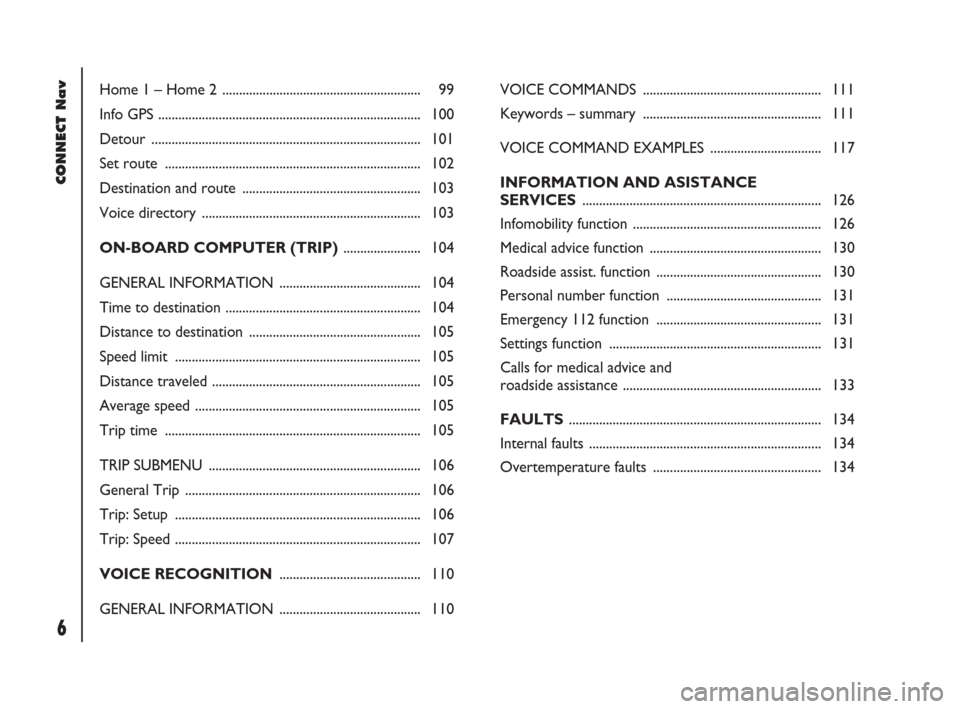 FIAT DOBLO 2007 1.G Connect NavPlus Manual 6Nero603 83 540 Connect DOBLO GB
CONNECT Nav
6
Home 1 – Home 2  ........................................................... 99
Info GPS ..............................................................