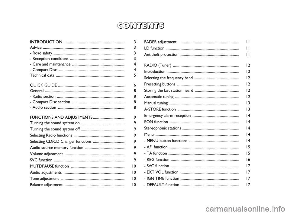 FIAT DOBLO 2007 1.G Radio CD MP3 Manual FADER adjustment ................................................................. 11
LD function ............................................................................... 11
Antitheft protectio