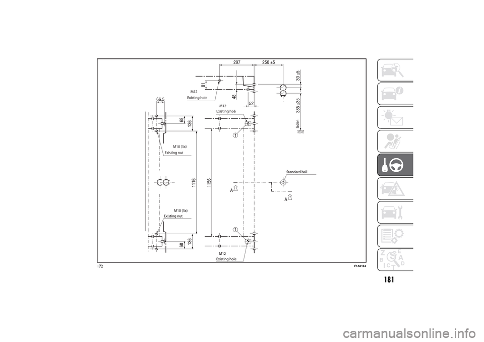 FIAT DUCATO 2014 3.G Owners Manual Existing nut 
Existing hole
 
M12
M10 (3x)
172
F1A0164
181 