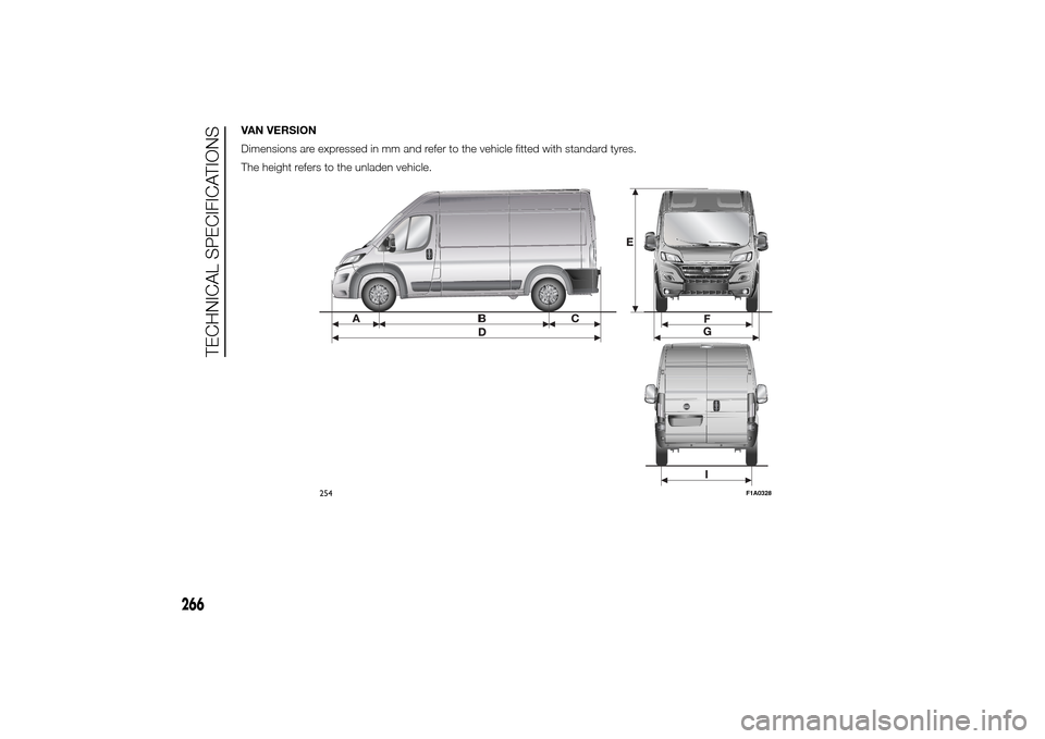 FIAT DUCATO 2014 3.G Owners Manual V
Dimensions
The
254
F1A0328
266
TECHNICAL 