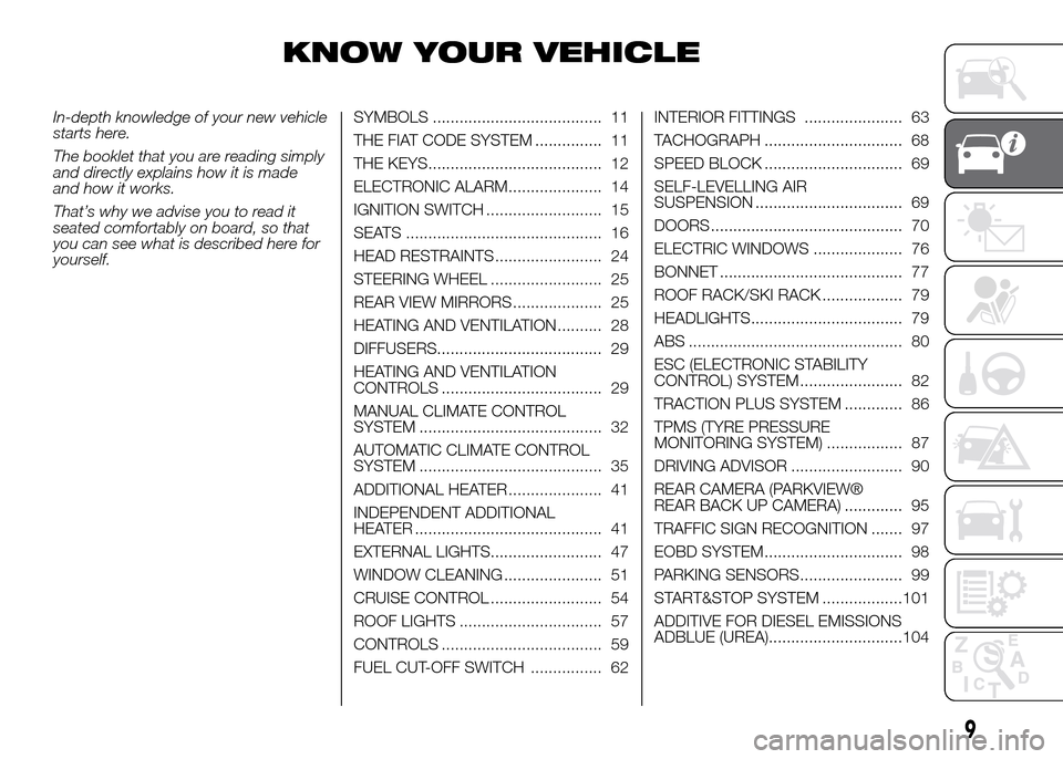 FIAT DUCATO 2015 3.G User Guide KNOW YOUR VEHICLE
In-depth knowledge of your new vehicle
starts here.
The booklet that you are reading simply
and directly explains how it is made
and how it works.
That’s why we advise you to read FIAT DUCATO 2015 3.G User Guide KNOW YOUR VEHICLE
In-depth knowledge of your new vehicle
starts here.
The booklet that you are reading simply
and directly explains how it is made
and how it works.
That’s why we advise you to read