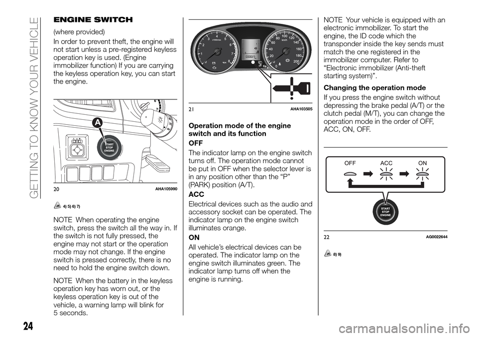 FIAT FULLBACK 2016 1.G Owners Manual ENGINE SWITCH
(where provided)
In order to prevent theft, the engine will
not start unless a pre-registered keyless
operation key is used. (Engine
immobilizer function) If you are carrying
the keyless FIAT FULLBACK 2016 1.G Owners Manual ENGINE SWITCH
(where provided)
In order to prevent theft, the engine will
not start unless a pre-registered keyless
operation key is used. (Engine
immobilizer function) If you are carrying
the keyless