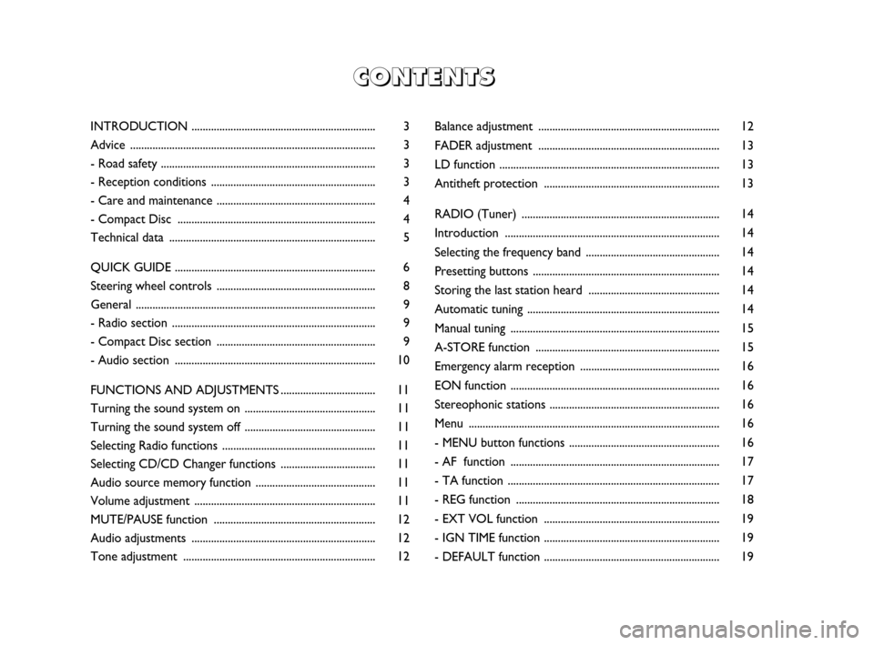 FIAT MULTIPLA 2007 1.G Radio CD CDC Manual Balance adjustment ................................................................. 12
FADER adjustment ................................................................. 13
LD function ..............
