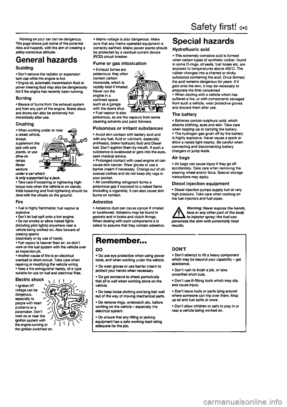 FIAT PUNTO 1998 176 / 1.G Workshop Manual 
Safety first! 0.5 
Working on your ear can be dangerous. This page shows just some of the potential risks and hazards, with the aim of creating a safety-conscious attitude. 
General hazards 
Scalding