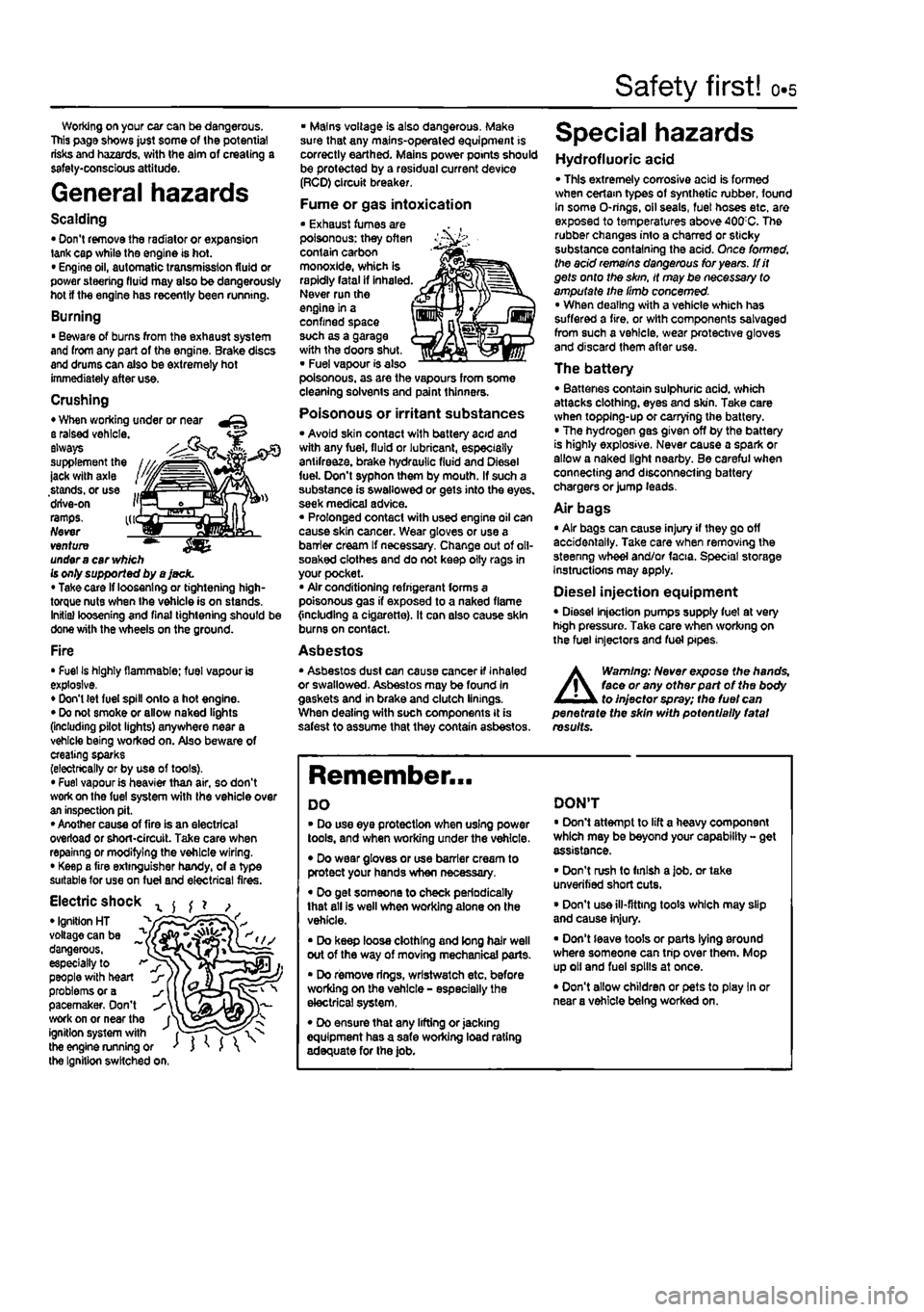 FIAT PUNTO 1998 176 / 1.G Workshop Manual
Safety first! 0.5
Working on your ear can be dangerous. This page shows just some of the potential risks and hazards, with the aim of creating a safety-conscious attitude.
General hazards
Scalding FIAT PUNTO 1998 176 / 1.G Workshop Manual
Safety first! 0.5
Working on your ear can be dangerous. This page shows just some of the potential risks and hazards, with the aim of creating a safety-conscious attitude.
General hazards
Scalding