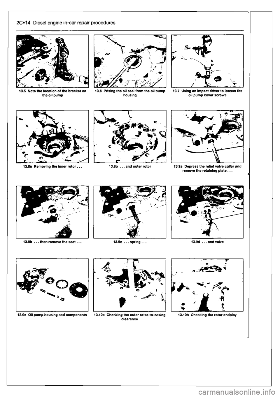 FIAT PUNTO 1995 176 / 1.G Repair Manual 
2014 Diesel engine in-car repair procedures 
^ ^^ i > ; v. » •
 •
 . 
r, ^ 
W
 (fM
 • 
; 
13.5 Note the location of the bracket on the oil pump 13.6 Prising the oil seal from the oil pump hous