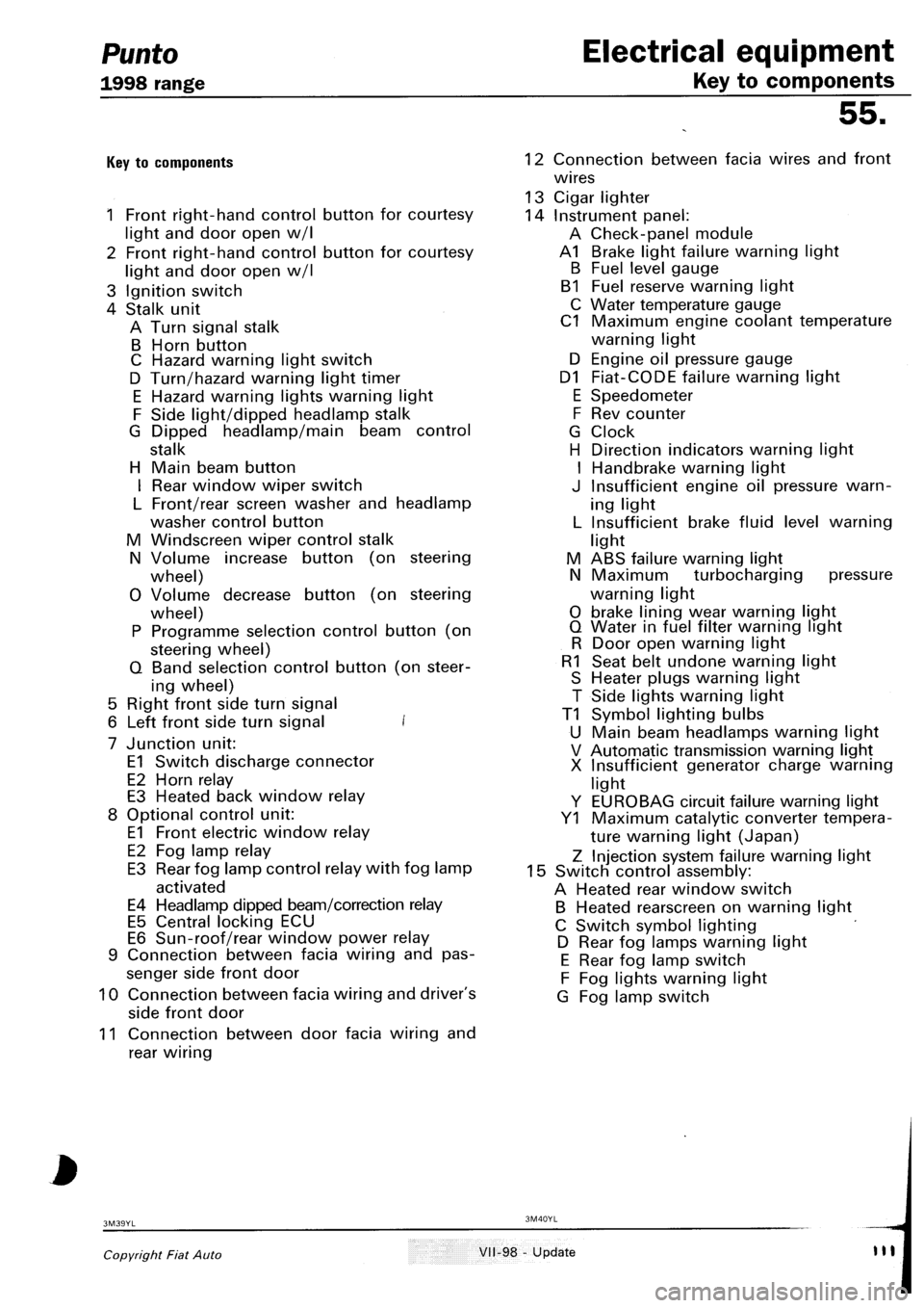 FIAT PUNTO 1998 176 / 1.G Wiring Diagrams Service Manual 