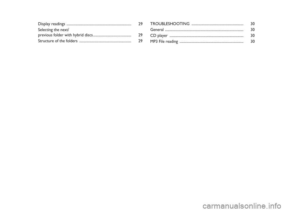 FIAT PUNTO EVO 2009 1.G Radio CD MP3 Manual Display readings ....................................................................... 29
Selecting the next/
previous folder with hybrid discs .......................................... 29
Structur