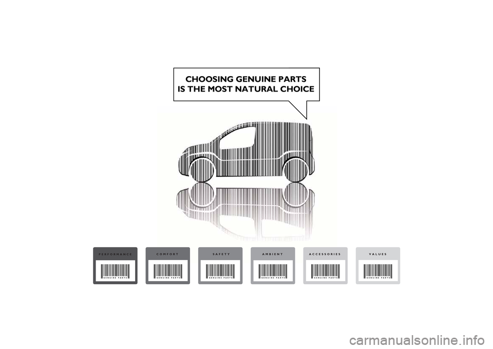 FIAT QUBO 2015 1.G Owners Manual CHOOSING GENUINE PARTS
IS THE MOST NATURAL CHOICE
PERFORMANCEGENUINE PARTS
COMFORTGENUINE PARTS
SAFETYGENUINE PARTS
AMBIENTGENUINE PARTS
VALUESGENUINE PARTS
ACCESSORIESGENUINE PARTS FIAT QUBO 2015 1.G Owners Manual CHOOSING GENUINE PARTS
IS THE MOST NATURAL CHOICE
PERFORMANCEGENUINE PARTS
COMFORTGENUINE PARTS
SAFETYGENUINE PARTS
AMBIENTGENUINE PARTS
VALUESGENUINE PARTS
ACCESSORIESGENUINE PARTS