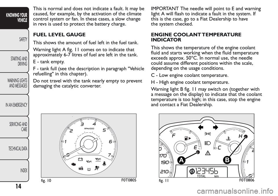 FIAT QUBO 2017 1.G Owners Manual This is normal and does not indicate a fault. It may be
caused, for example, by the activation of the climate
control system or fan. In these cases, a slow change
in revs is used to protect the batter