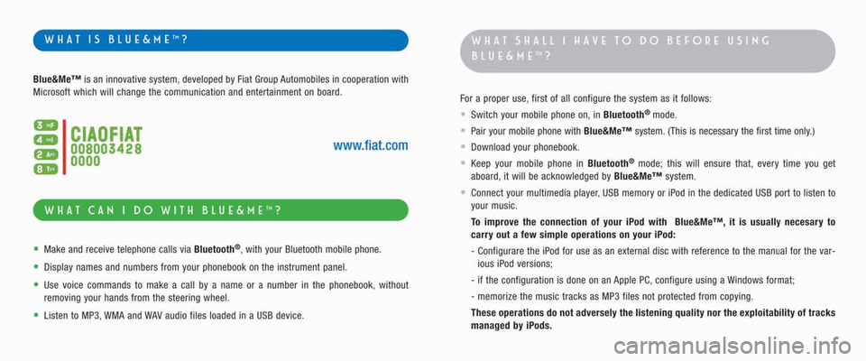 FIAT QUBO 2008 1.G Blue And Me User Manual FIAT QUBO 2008 1.G Blue And Me User Manual