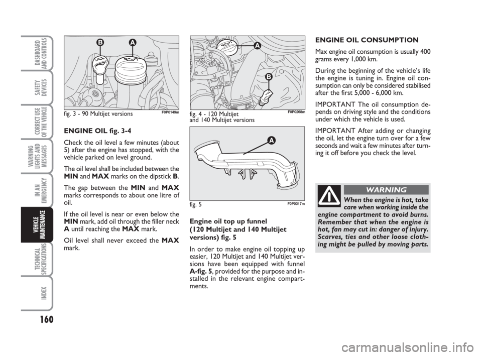 FIAT SCUDO 2009 2.G User Guide Engine oil top up funnel
(120 Multijet and 140 Multijet
versions) fig. 5
In order to make engine oil topping up
easier, 120 Multijet and 140 Multijet ver-
sions have been equipped with funnel
A-fig. FIAT SCUDO 2009 2.G User Guide Engine oil top up funnel
(120 Multijet and 140 Multijet
versions) fig. 5
In order to make engine oil topping up
easier, 120 Multijet and 140 Multijet ver-
sions have been equipped with funnel
A-fig.