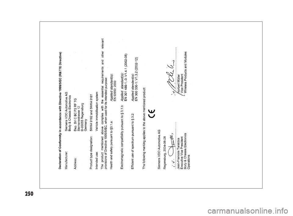 FIAT SEDICI 2008 2.G Owners Manual 250
249-256 Fiat16 New GB  3-09-2008  8:26  Pagina 250 