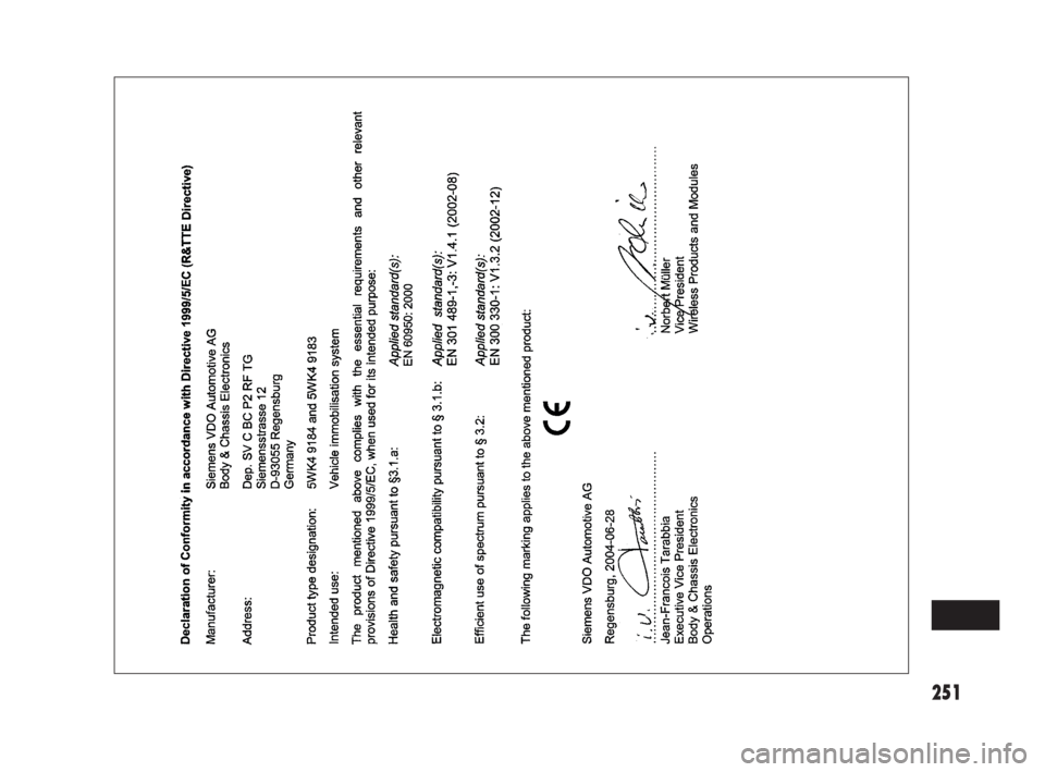 FIAT SEDICI 2008 2.G Owners Manual 251
249-256 Fiat16 New GB  3-09-2008  8:26  Pagina 251 