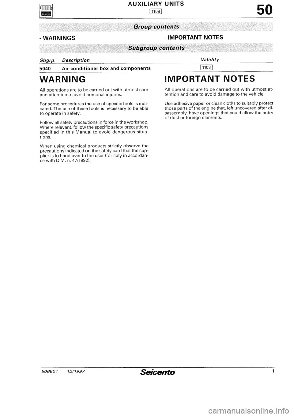 FIAT SEICENTO 1997 Service And Repair Manual FIAT SEICENTO 1997 Service And Repair Manual