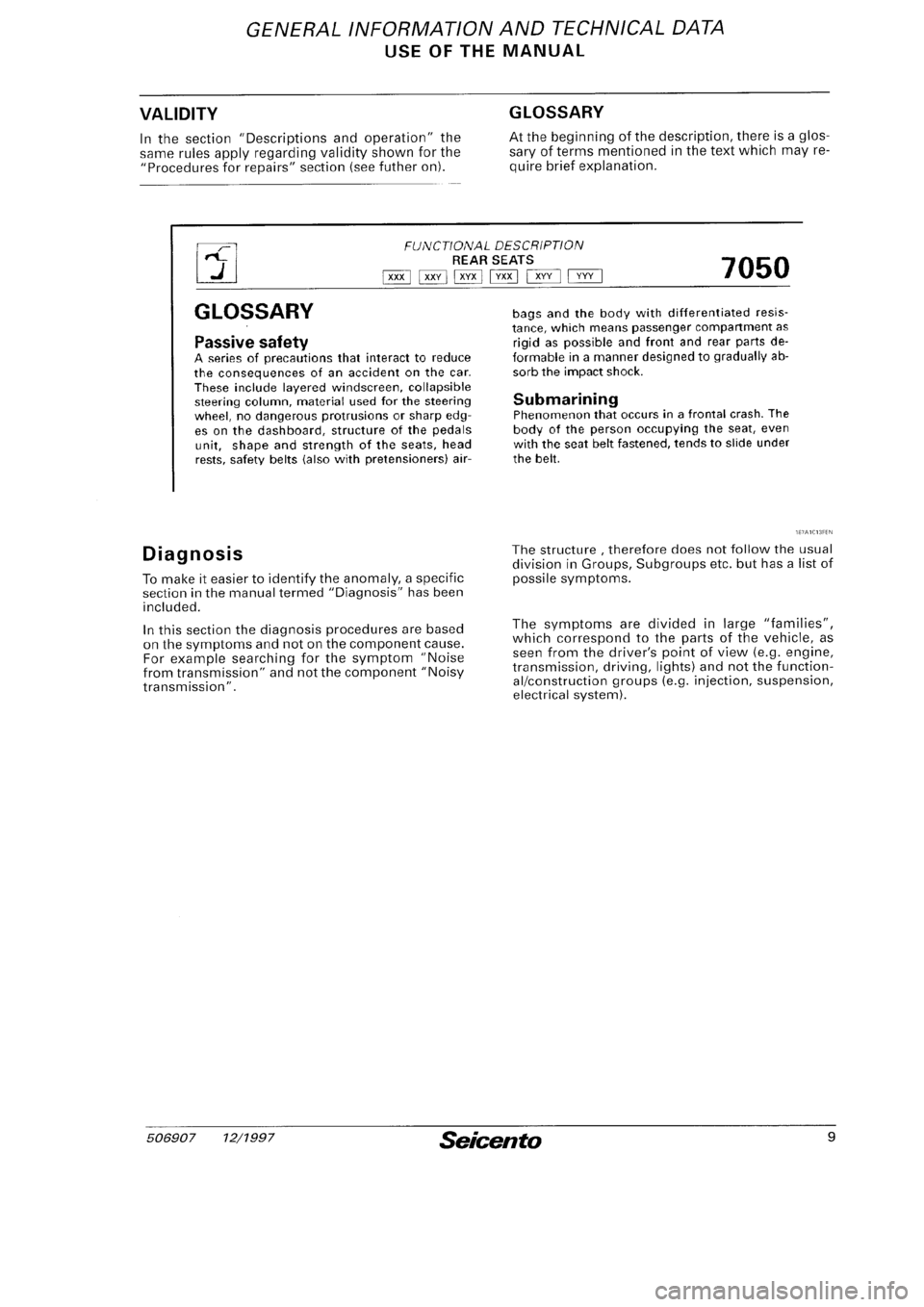 FIAT SEICENTO 1997 Service And User Guide FIAT SEICENTO 1997 Service And User Guide