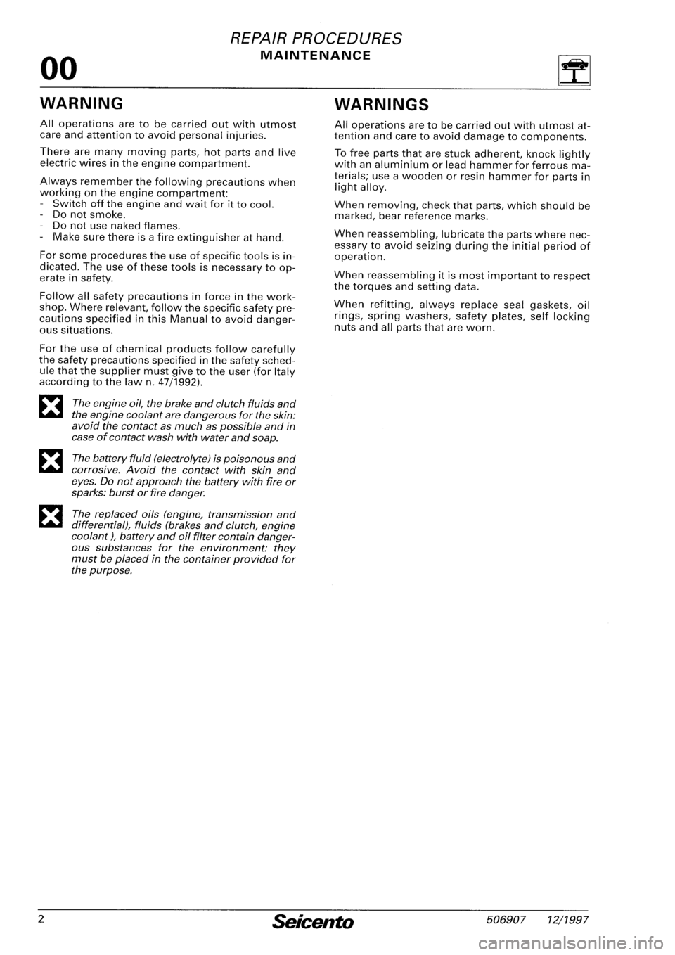 FIAT SEICENTO 1997 Service And Repair Manual FIAT SEICENTO 1997 Service And Repair Manual