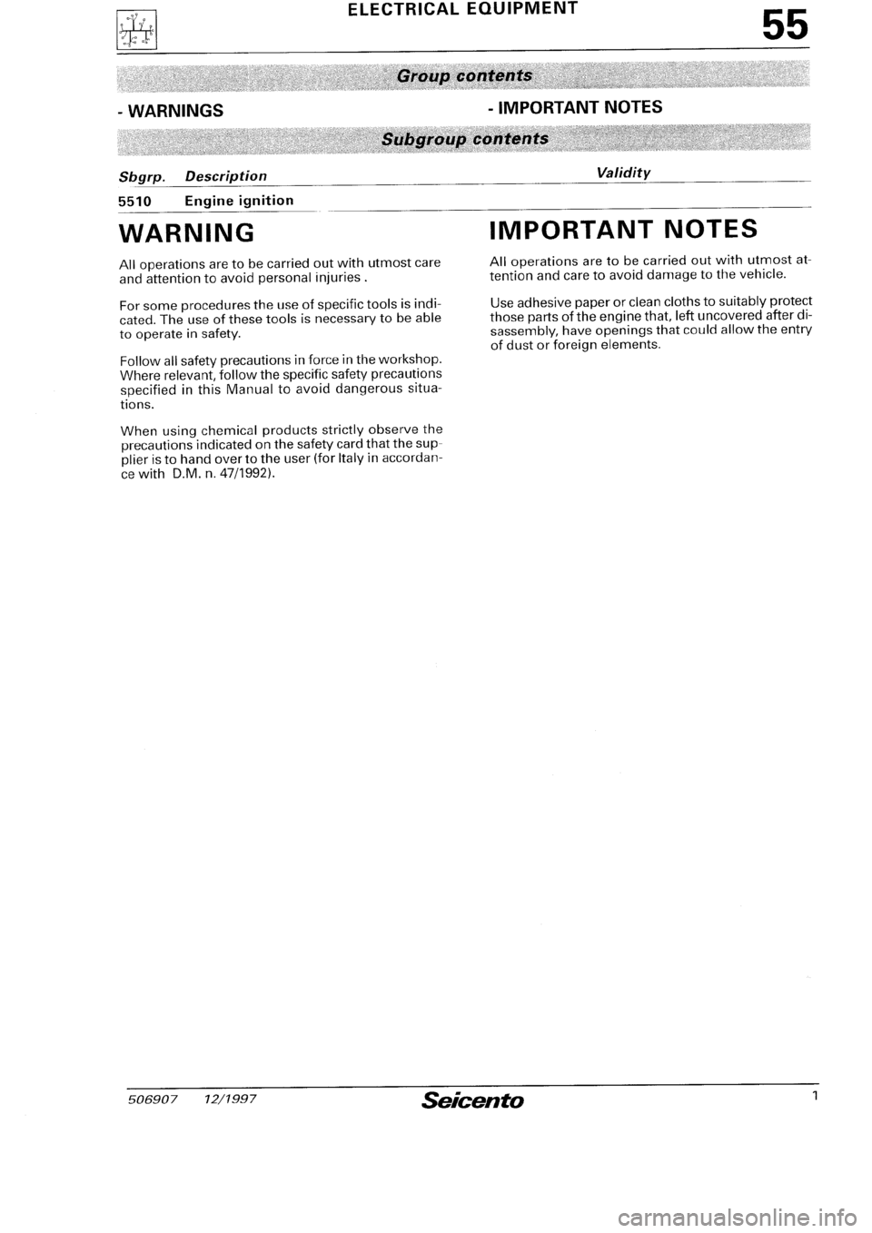 FIAT SEICENTO 1997  Service And Repair Manual 