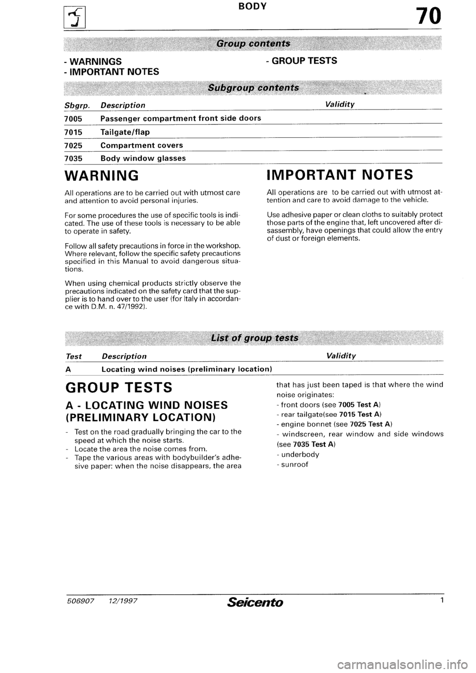 FIAT SEICENTO 1997 Service And Repair Manual FIAT SEICENTO 1997 Service And Repair Manual