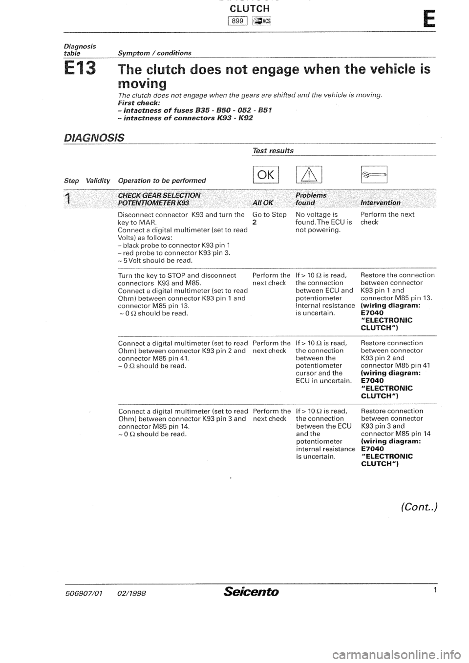 FIAT SEICENTO 1997  Service And Repair Manual 
