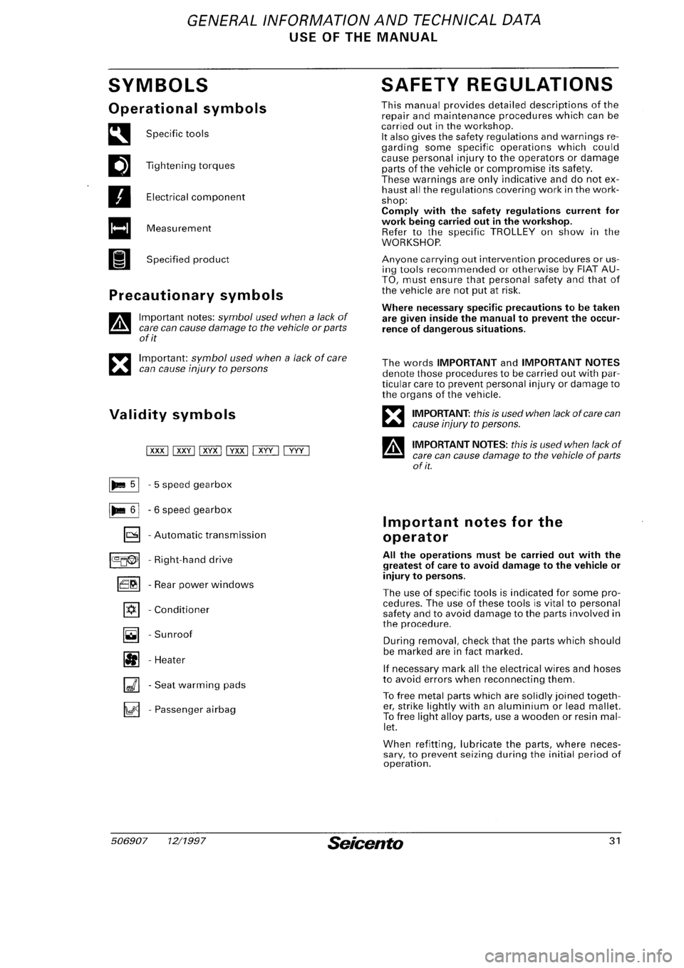 FIAT SEICENTO 1997  Service And Owners Guide 