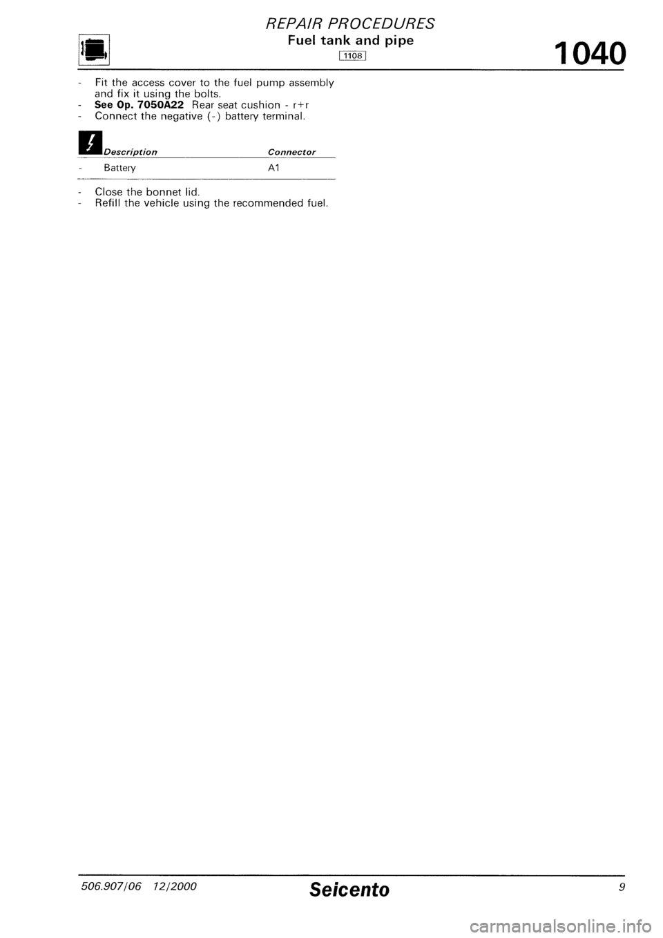 FIAT SEICENTO 1997  Service And Repair Manual 