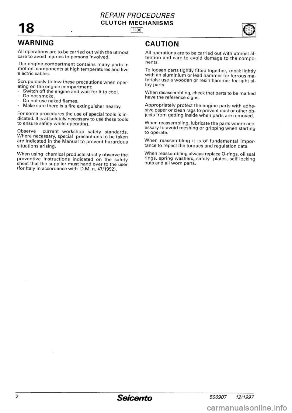FIAT SEICENTO 1997  Service And Repair Manual 