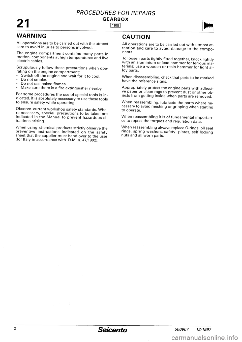 FIAT SEICENTO 1997 Service And Repair Manual FIAT SEICENTO 1997 Service And Repair Manual