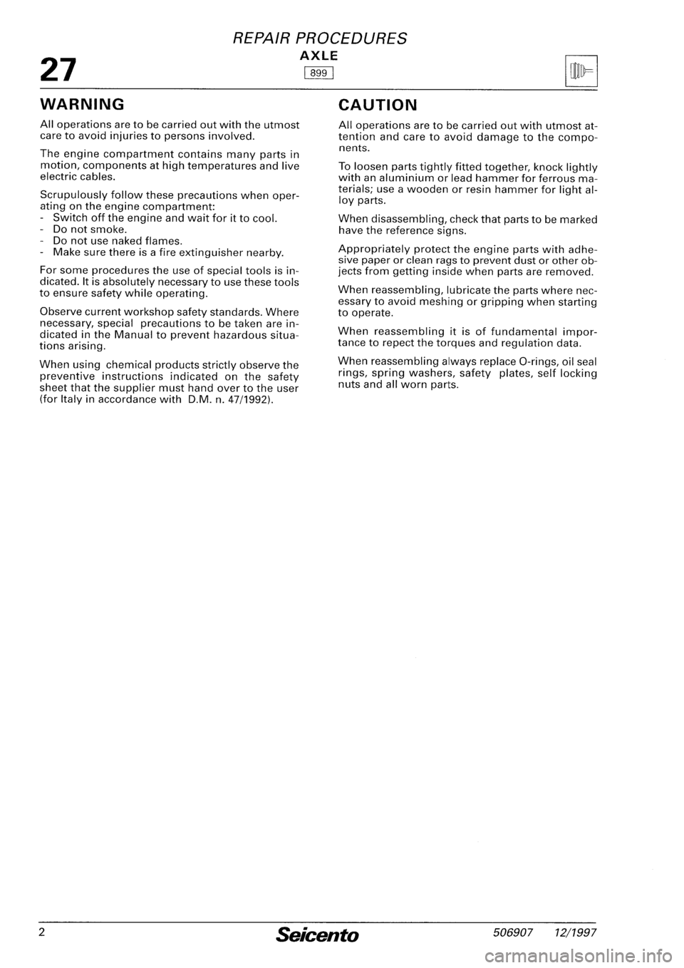 FIAT SEICENTO 1997 Service And Repair Manual FIAT SEICENTO 1997 Service And Repair Manual