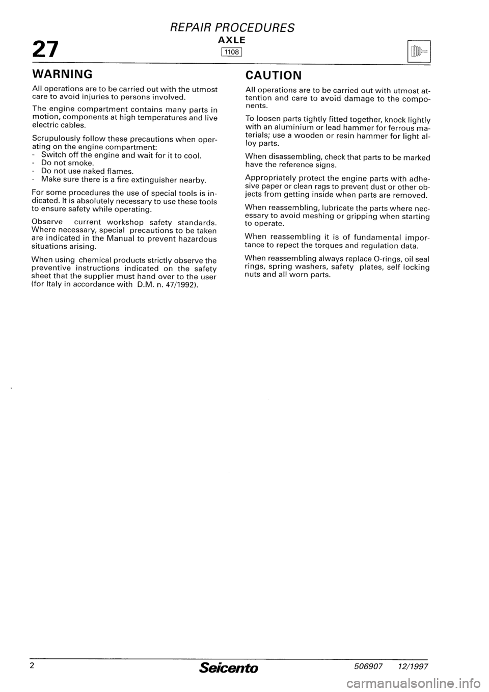 FIAT SEICENTO 1997  Service And Repair Manual 