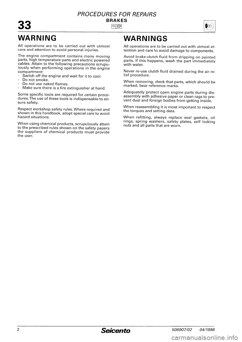 FIAT SEICENTO 1997 Service And Repair Manual FIAT SEICENTO 1997 Service And Repair Manual