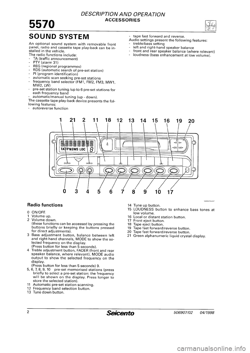 FIAT SEICENTO 1997 Service And Repair Manual FIAT SEICENTO 1997 Service And Repair Manual