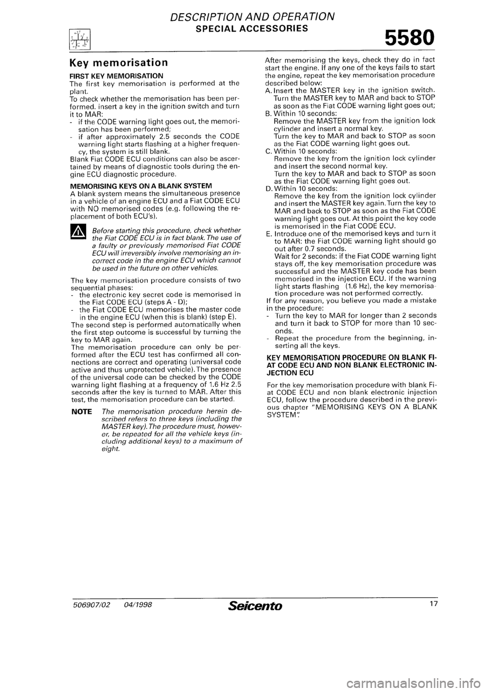 FIAT SEICENTO 1997  Service And Repair Manual 