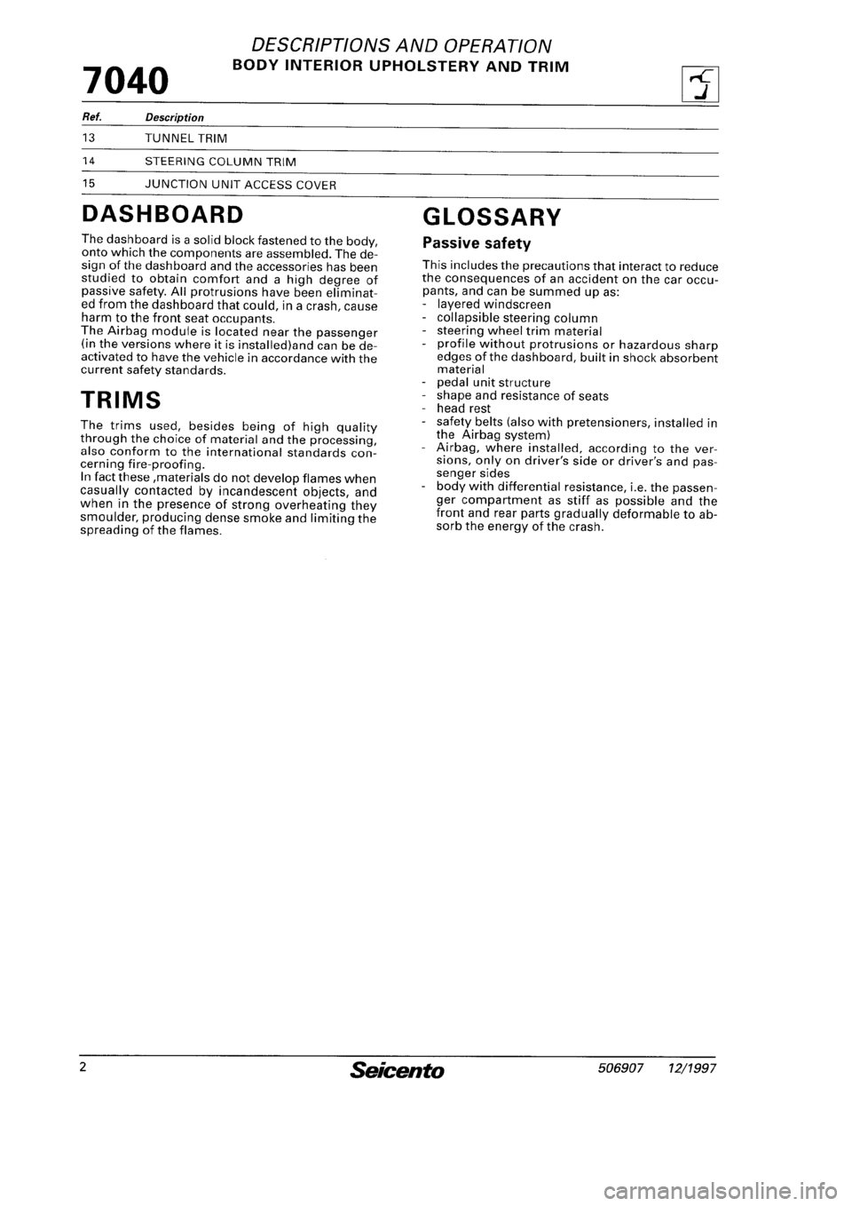 FIAT SEICENTO 1997 Service And Repair Manual FIAT SEICENTO 1997 Service And Repair Manual