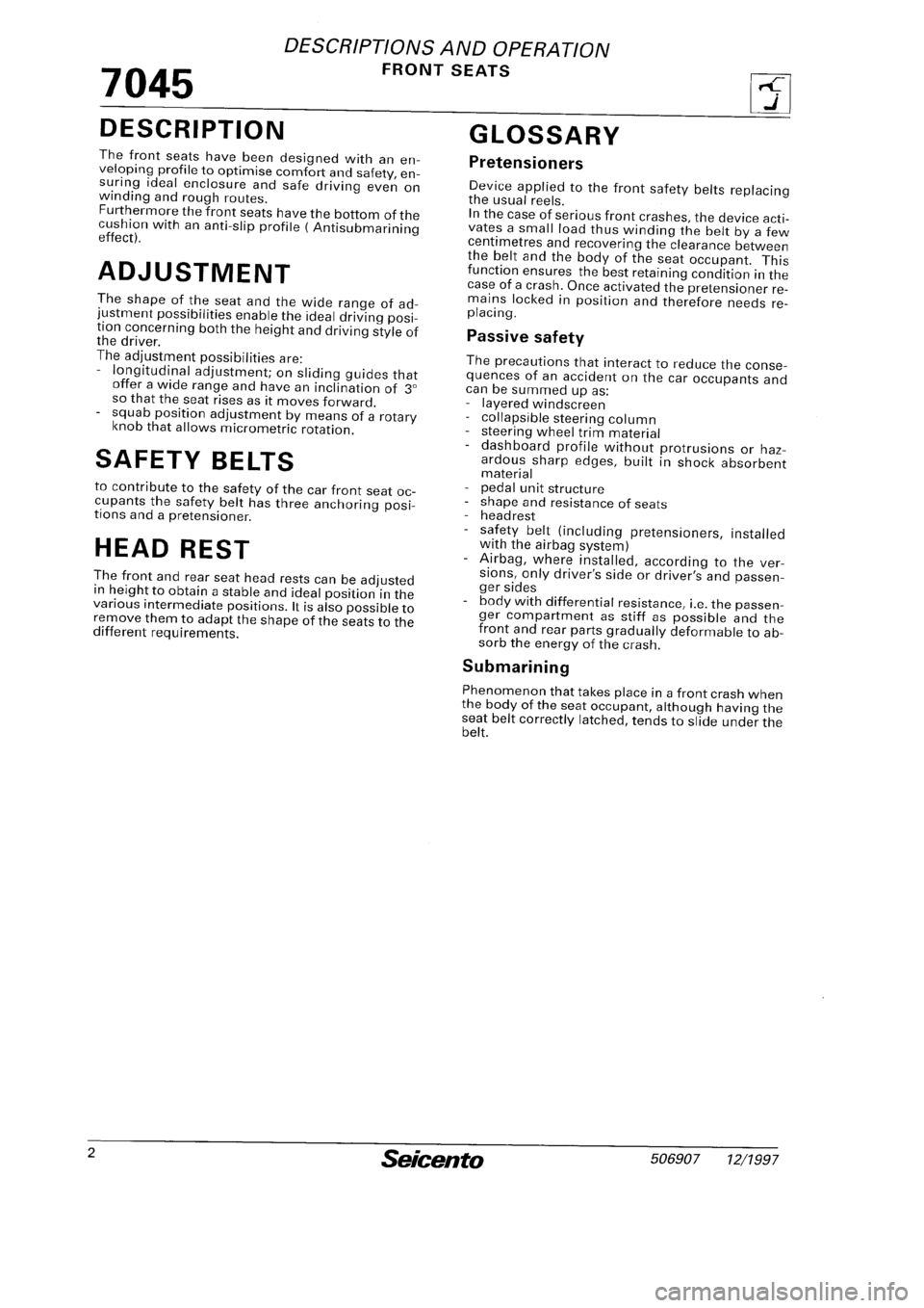 FIAT SEICENTO 1997 Service And Repair Manual FIAT SEICENTO 1997 Service And Repair Manual
