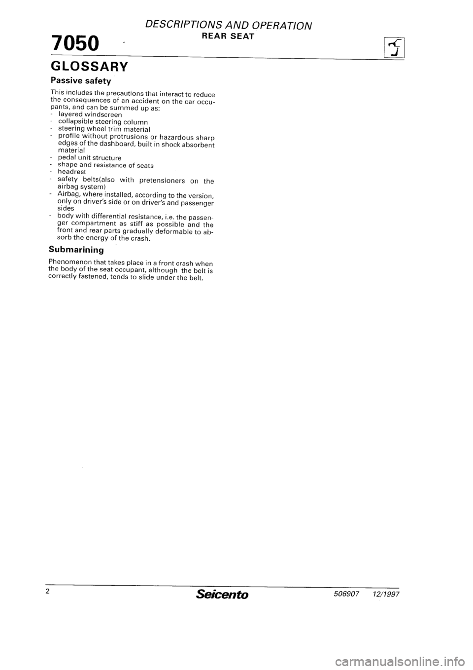 FIAT SEICENTO 1997 Service And Repair Manual FIAT SEICENTO 1997 Service And Repair Manual