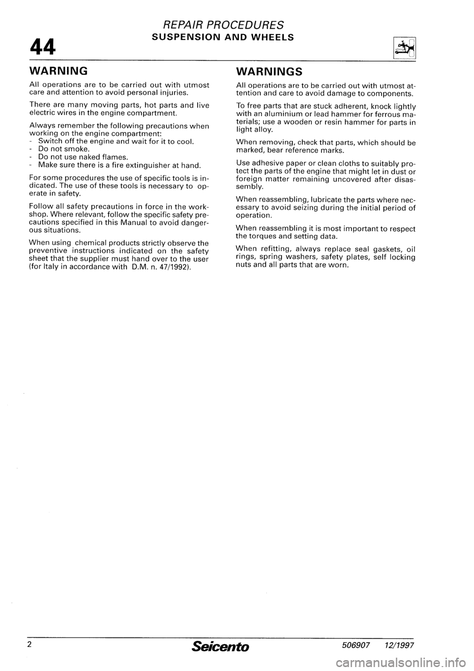 FIAT SEICENTO 1997 Service And Repair Manual FIAT SEICENTO 1997 Service And Repair Manual