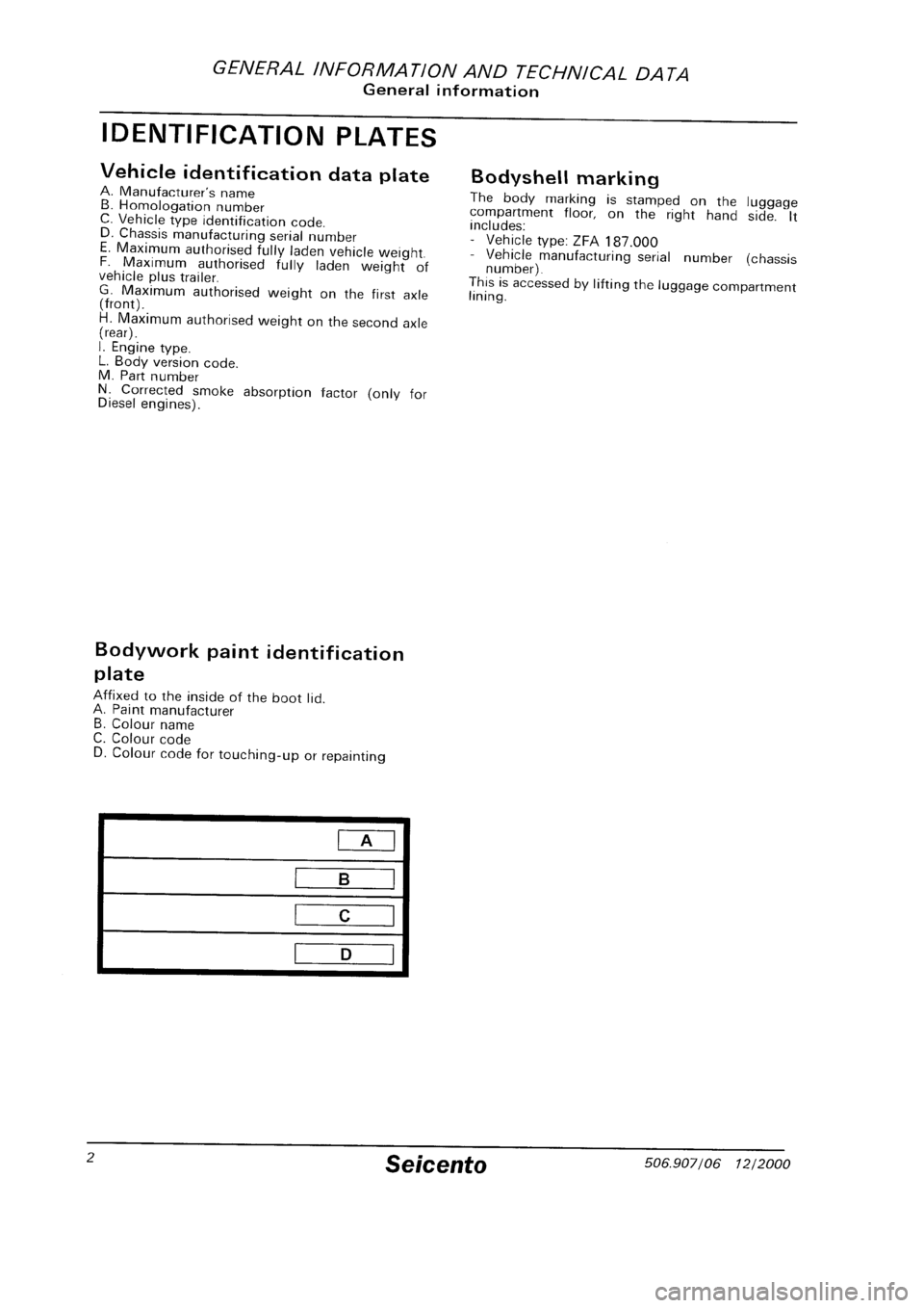 FIAT SEICENTO 1997 Service And Owners Manual FIAT SEICENTO 1997 Service And Owners Manual
