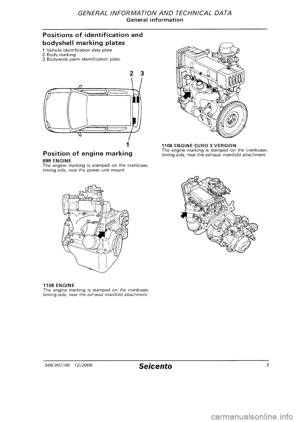 FIAT SEICENTO 1997 Service And Owners Manual FIAT SEICENTO 1997 Service And Owners Manual