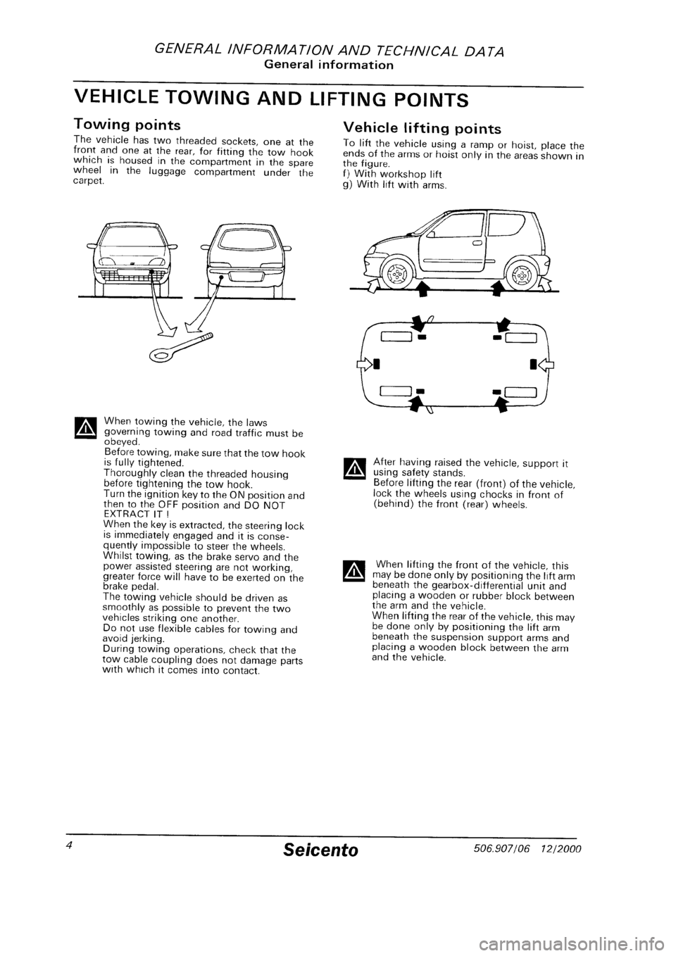 FIAT SEICENTO 1997 Service And Owners Manual FIAT SEICENTO 1997 Service And Owners Manual