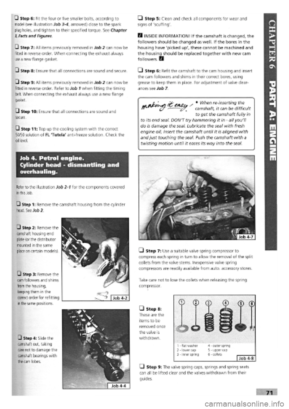 FIAT TEMPRA 1988 Service And Manual PDF
G Step 6: Fit the four or five smaller bolts, according to
model (see illustration Job
3-4,
arrowed) close to the spark
plug holes, and tighten to their specified torque. See Chapter
3, Facts
FIAT TEMPRA 1988 Service And Manual PDF
G Step 6: Fit the four or five smaller bolts, according to
model (see illustration Job
3-4,
arrowed) close to the spark
plug holes, and tighten to their specified torque. See Chapter
3, Facts