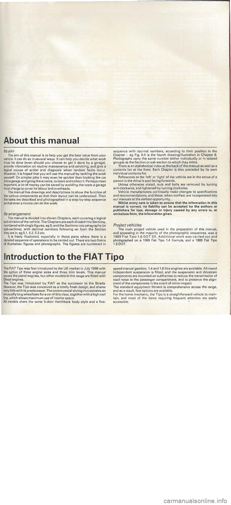 FIAT TIPO 1988 Workshop Manual FIAT TIPO 1988 Workshop Manual