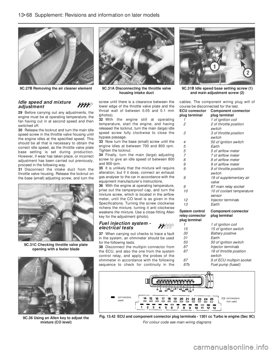 FIAT UNO 1983 Service Repair Manual Idle speed and mixture
adjustment¢
29Before carrying out any adjustments, the
engine must be at operating temperature, the
fan having cut in at second speed and then
switched off.
30Release the lockn FIAT UNO 1983 Service Repair Manual Idle speed and mixture
adjustment¢
29Before carrying out any adjustments, the
engine must be at operating temperature, the
fan having cut in at second speed and then
switched off.
30Release the lockn