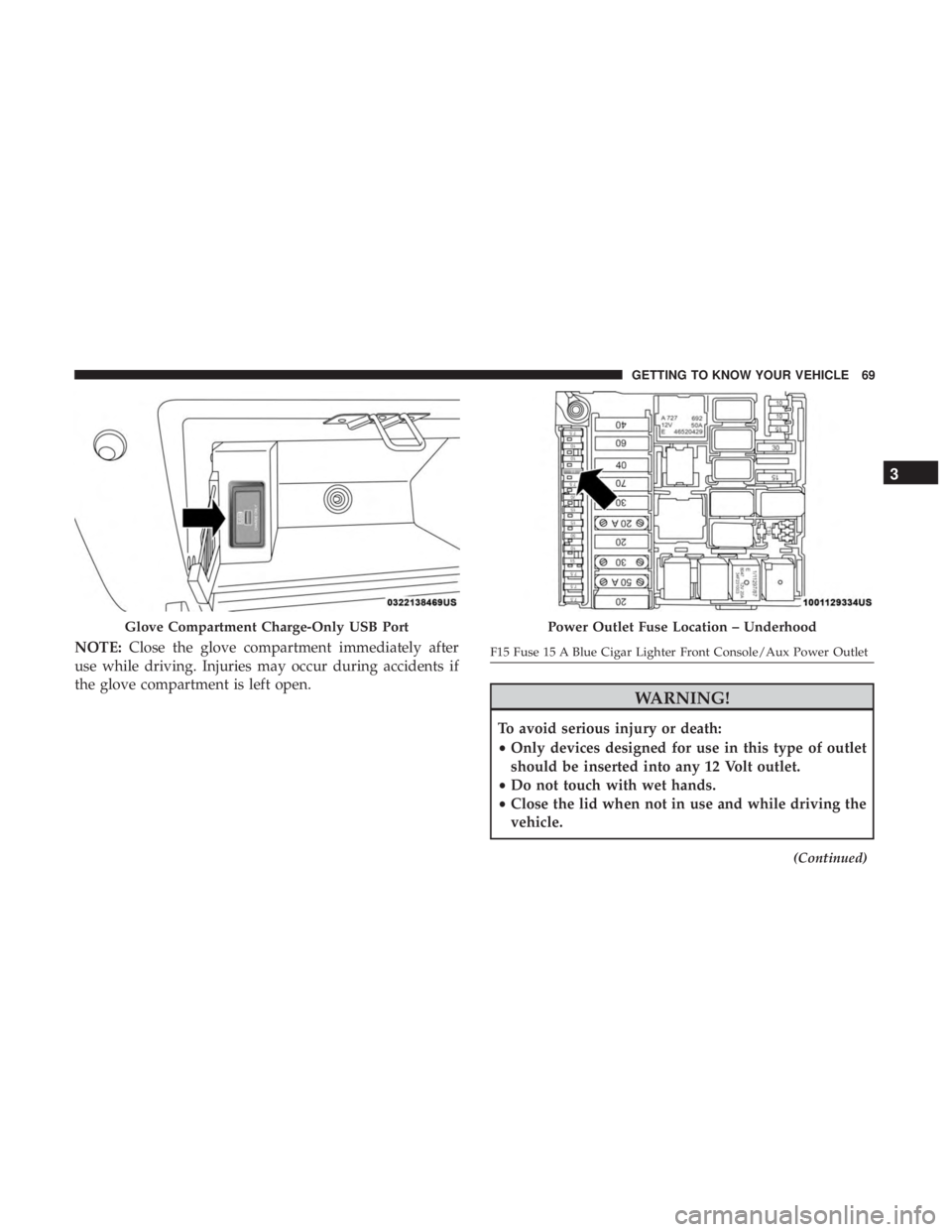FIAT 500C 2018 Manual PDF NOTE: Close the glove compartment immediately after
use while driving. Injuries may occur during accidents if
the glove compartment is left open.
WARNING!To avoid serious injury or death:
• Only dev