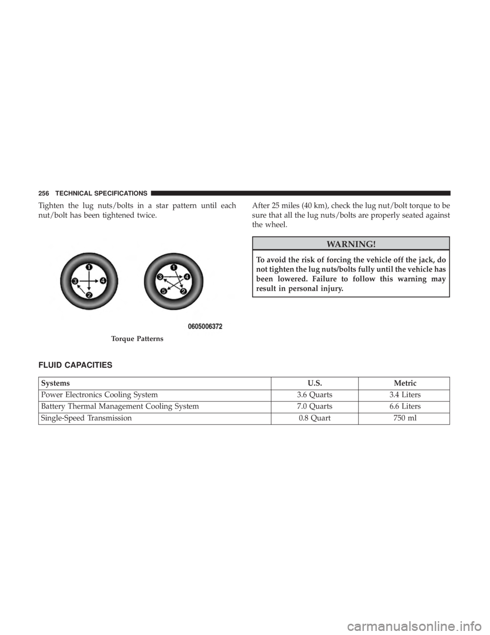 FIAT 500E 2019 Owners Manual Tighten the lug nuts/bolts in a star pattern until each
nut/bolt has been tightened twice.After 25 miles (40 km), check the lug nut/bolt torque to be
sure that all the lug nuts/bolts are properly seat FIAT 500E 2019 Owners Manual Tighten the lug nuts/bolts in a star pattern until each
nut/bolt has been tightened twice.After 25 miles (40 km), check the lug nut/bolt torque to be
sure that all the lug nuts/bolts are properly seat