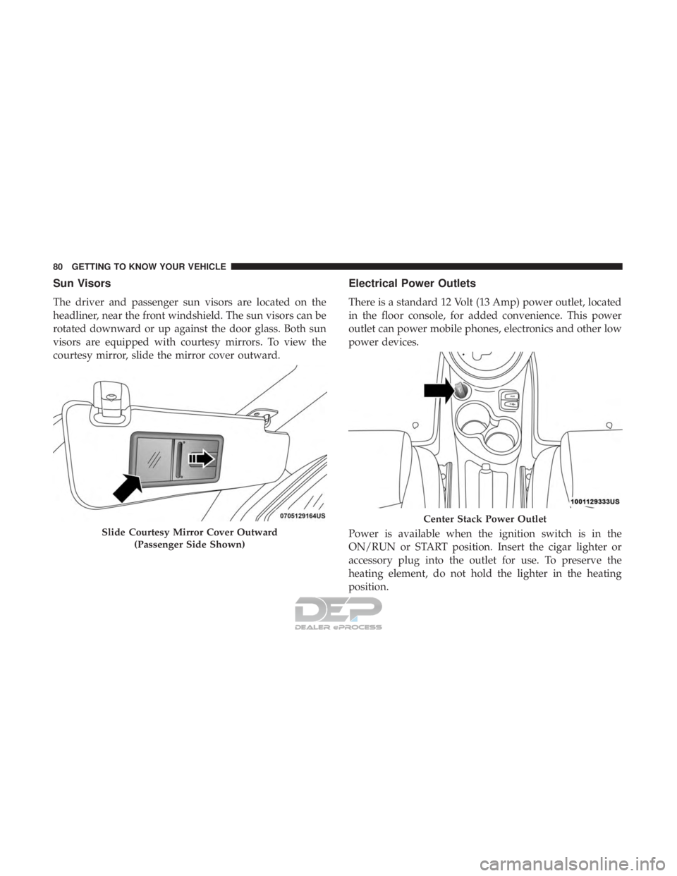 FIAT 500E 2018 Manual Online Sun Visors
The driver and passenger sun visors are located on the
headliner, near the front windshield. The sun visors can be
rotated downward or up against the door glass. Both sun
visors are equippe
